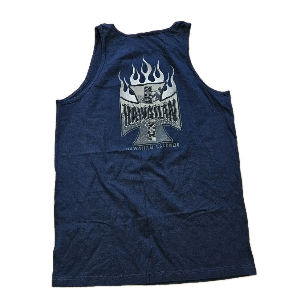 Vtg Hawaiian Legends Muscle Tank Mens L Navy Flames North Shore Biker Skater Y2K